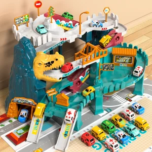 Dinosaur Adventure Car Parking Garage Playset – Multi-Level Track with Car