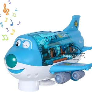 Lights & Sounds, (Fun cartooned face) Airplane Toy – Pull-Back Action, Music & Opening Doors